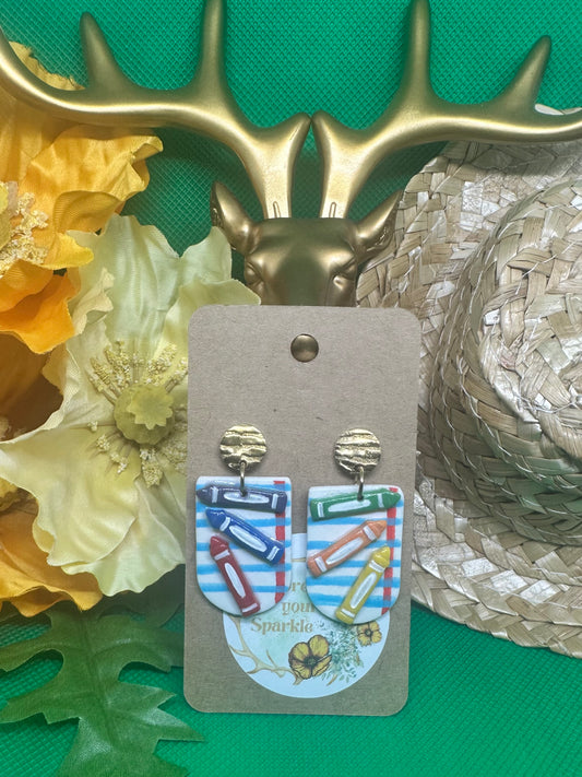 🖍️crayon & paper dangle earrings on gold🖍️