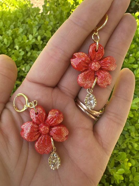 Large flower with teardrop clay earrings