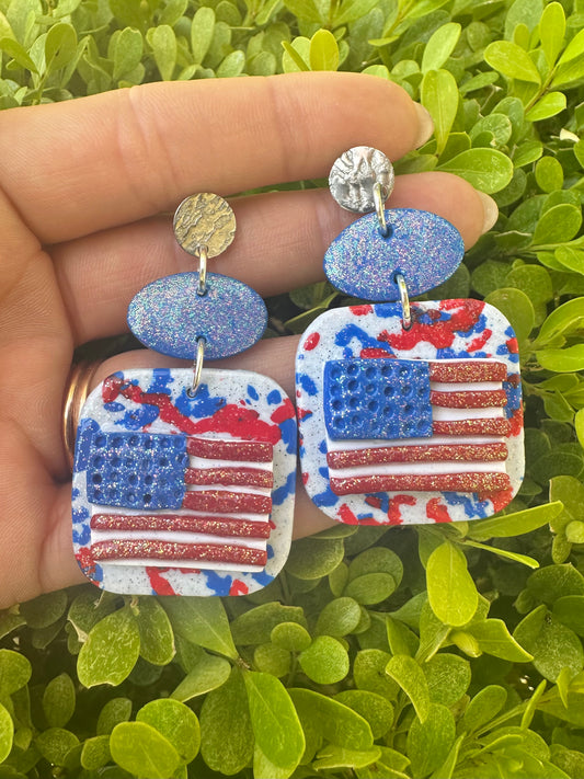 Medium flag clay earrings