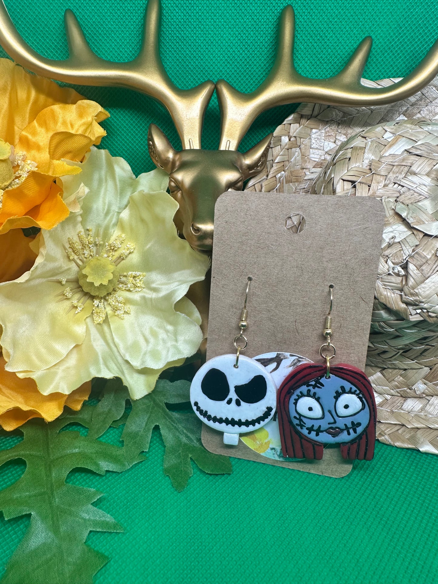 🎃king & queen of Halloween-town dangle earrings on gold hooks🎃