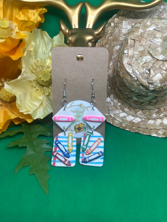 🖍️crayon dangle earrings on silver hooks🖍️