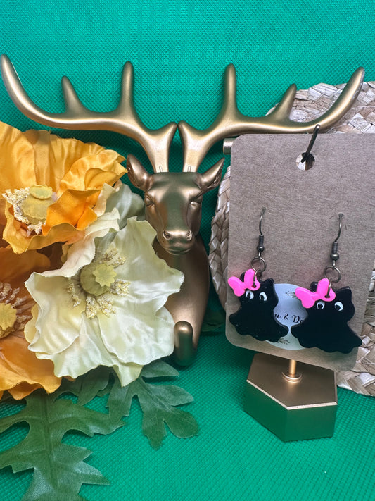👻pink bow kitty ghost dangle earrings👻