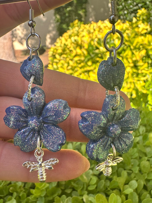 Large flower clay earrings
