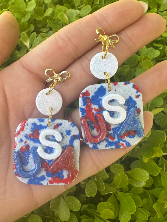 Large USA clay earrings