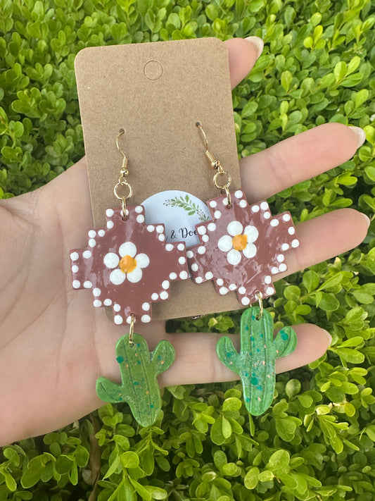 Large Mexican terracotta & saguaro clay earrings