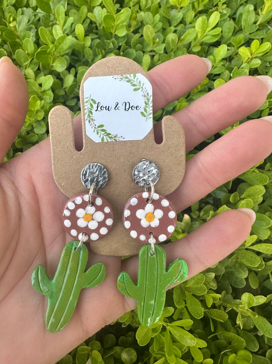 Medium Mexican terracotta inspired saguaro clay earrings