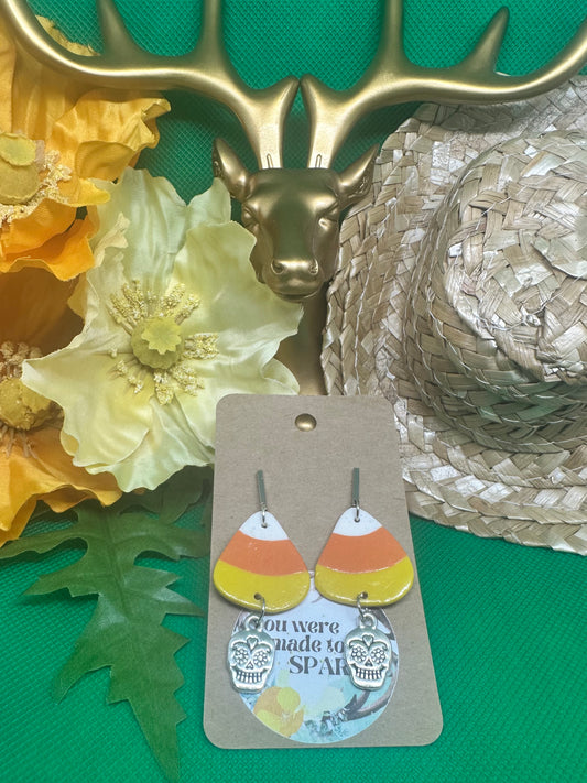 🎃candy corn with sugar skull dangle earrings on silver findings🎃