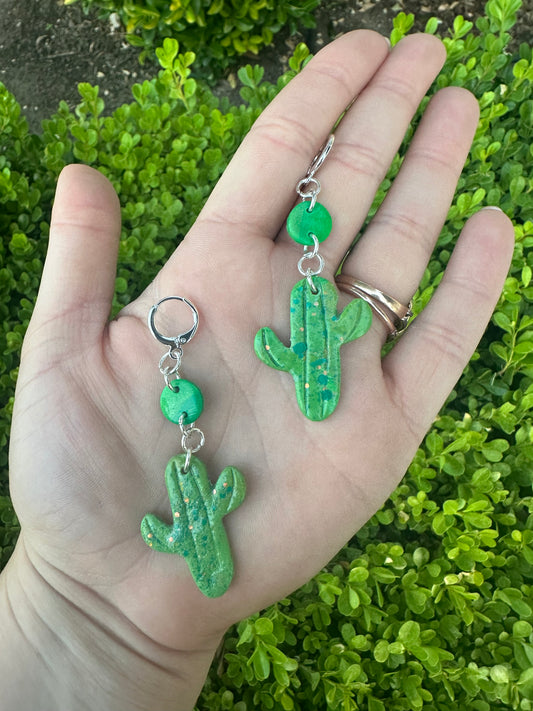 Small saguaro clay earrings