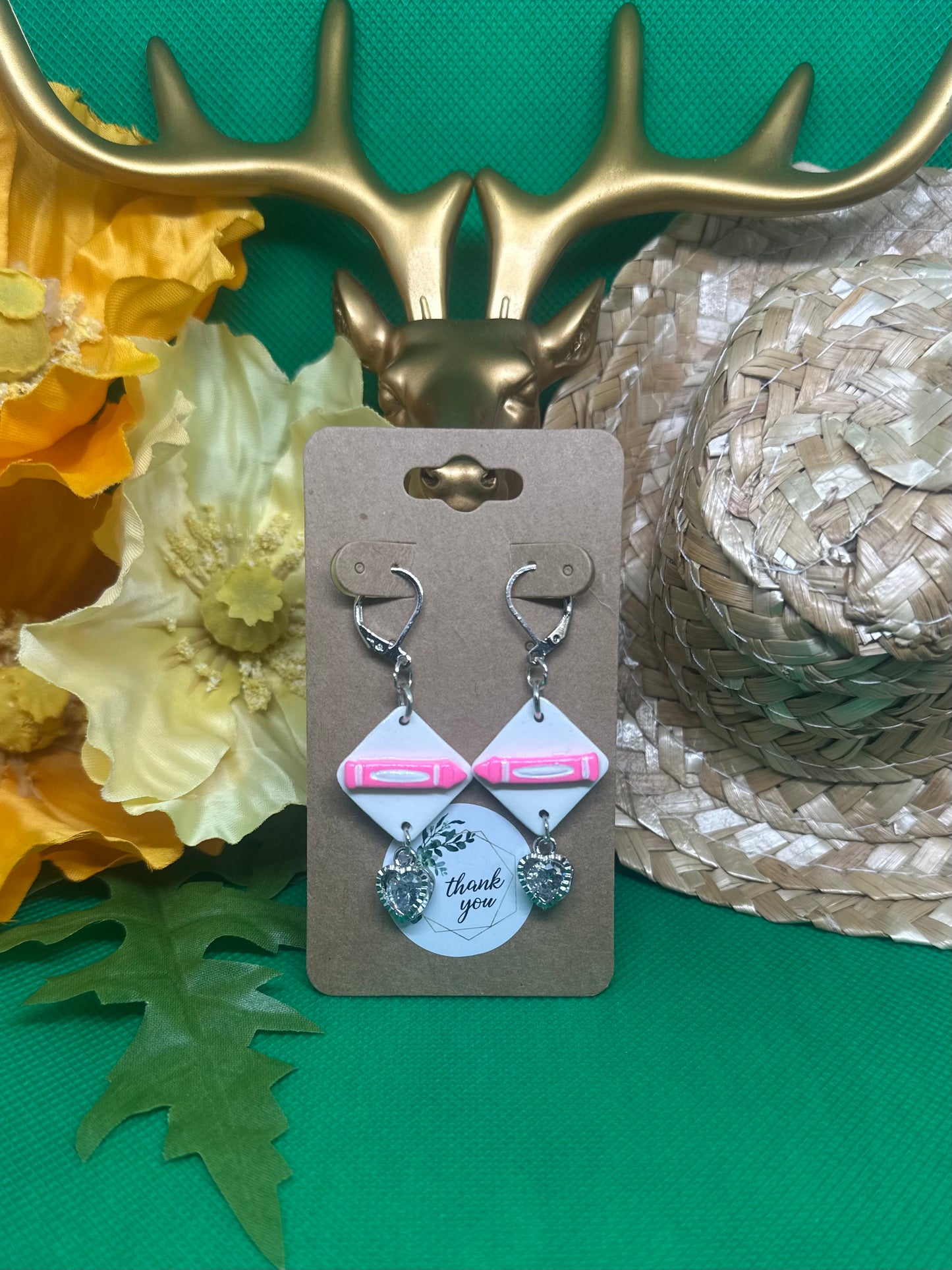 🖍️pink crayon dangle earrings on silver🖍️