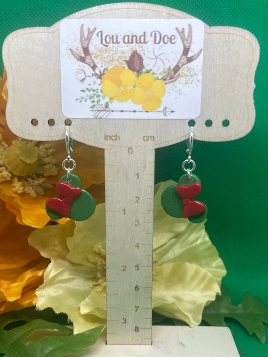 🐭Green holiday mouse dangle earrings on silver hoop findings🐭