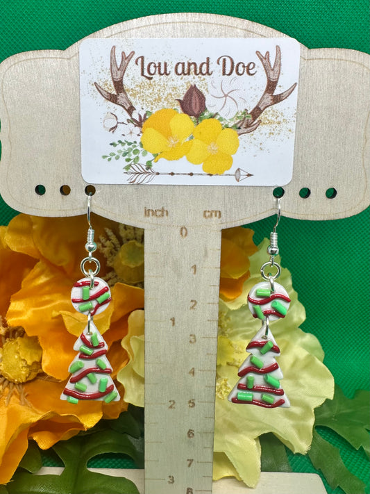 🍰Christmas tree cake inspired dangle earrings on silver shepherds hooks🍰