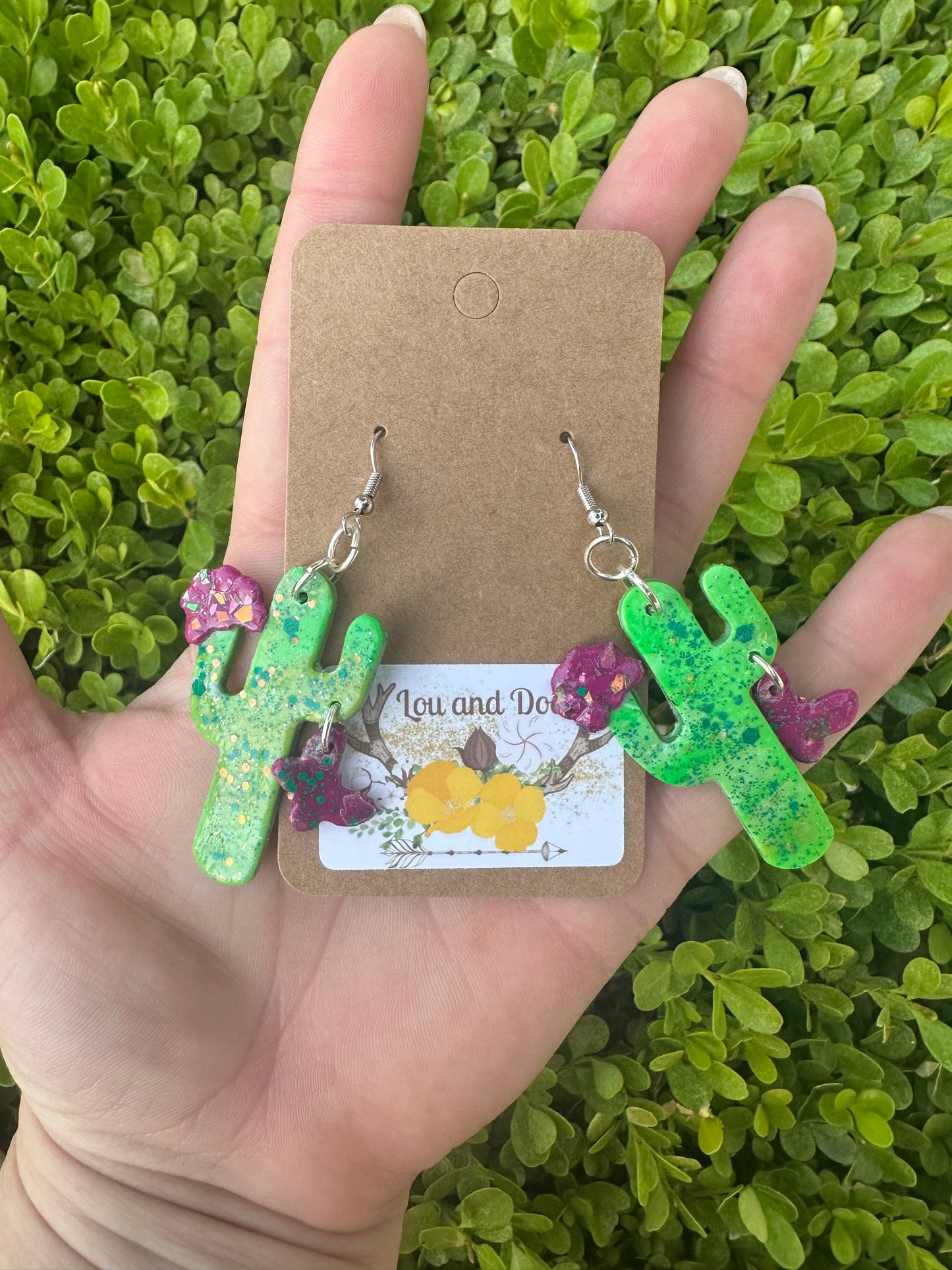 Small saguaro clay earrings
