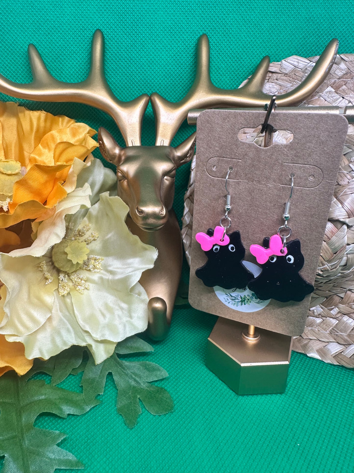 👻pink bow kitty ghost dangle earrings👻