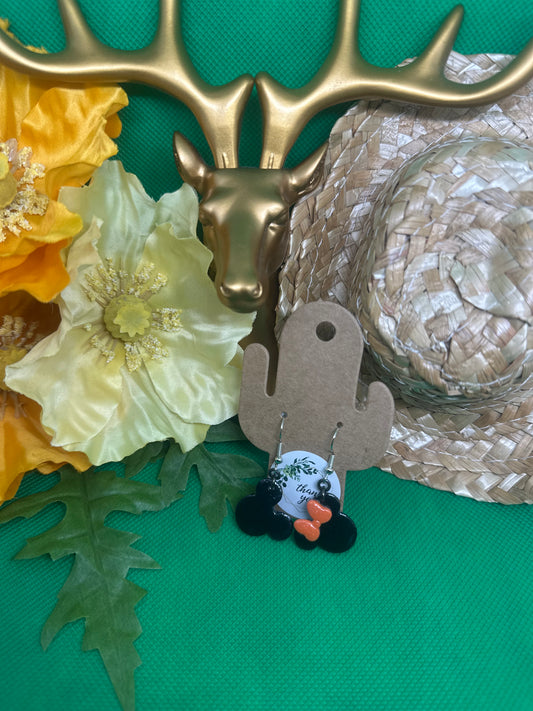 🐭mice (orange bow) dangle earrings on silver shepherd hooks🐭